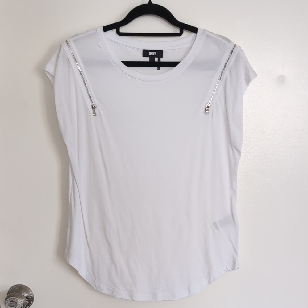 DKNY White Women's Top with Zipper Detail